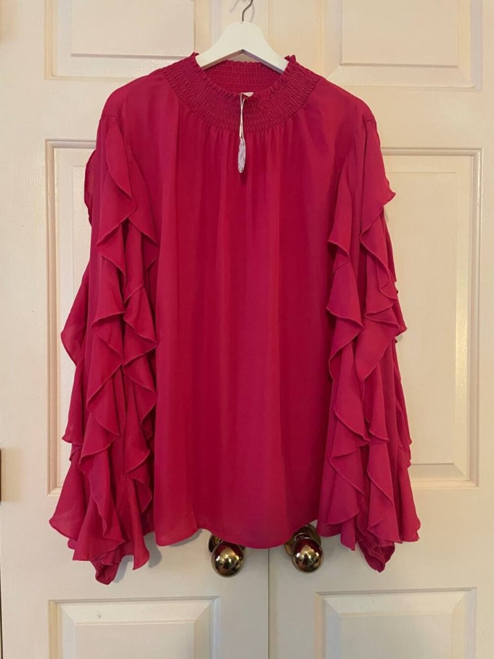 NWT ODDI Fuchsia Ruffle Smocked Blouse 2XL - Barbiecore Dopamine Dressing Top